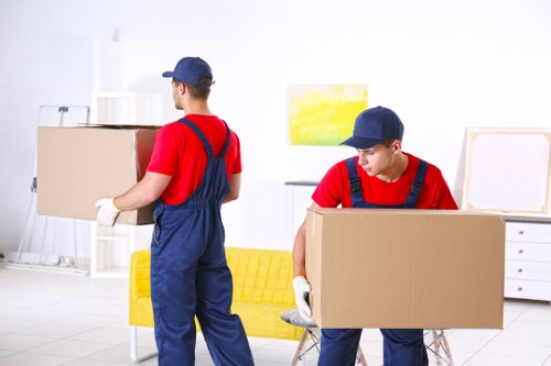 Removal company terms and conditions document with moving boxes and checklist