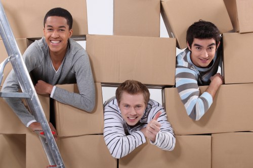 Professional movers handling boxes and furniture