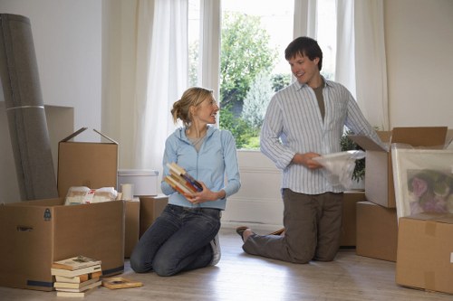 Packed household items labelled for safe handling